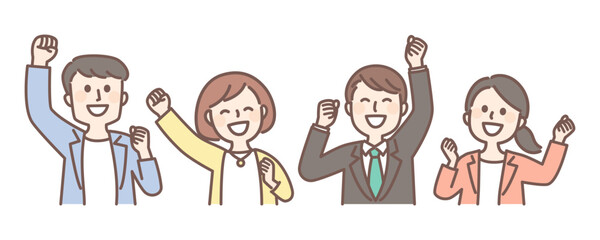 illustration of young office workers with joy