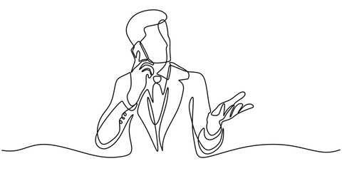 Businessman calling with smartphone continuous line drawing. Business and economic style concept.