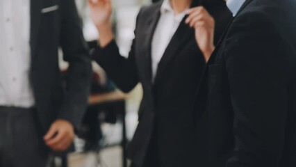 Happy, business people and hands clapping at meeting with notebooks in office for seminar or trade show. Smile, corporate group and conference with applause in boardroom for training interns