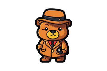 Fototapeta premium detective bear with a hat vector sublimation mascot logo design