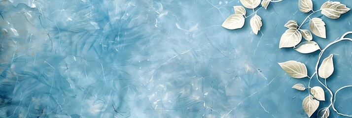 Elegant Azure Marble Background with Ivory Botanical Accents for Sophisticated Designs