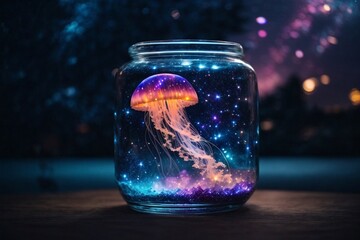 Glowing jellyfish in an aquarium