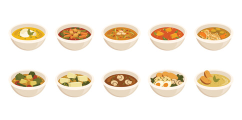 Bowl Soup Vector Set