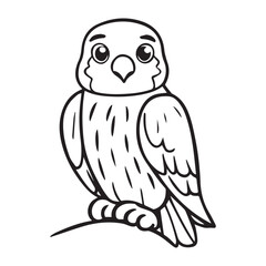 The falcon is sitting isolated on white background. Line art falcon bird. One line continuous vector illustration.