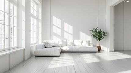 Modern minimalistic room with white decor,