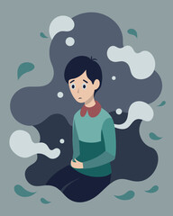 Fototapeta premium The individual feels suffocated by the fog unable to break free from the confusion and haziness.. Vector illustration