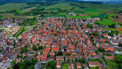 Aerial view around the old town of the city Bönnigheim on a early spring day in Germany.

