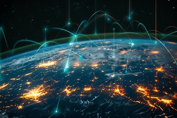 Fototapeta premium Planet Earth with digital network and glowing lines,