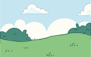 Obraz premium Cute Landscape with Green Grass and White Cloud. Kids poster background
