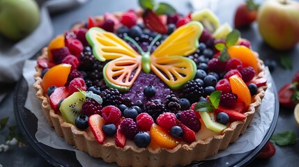 Very tasty fruit pie the butterfly cake