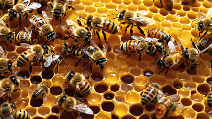 Wasps or Bees are producing honey in the nest