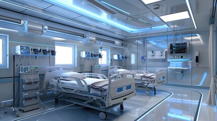 Fototapeta premium Empty patient room with modern medical equipment