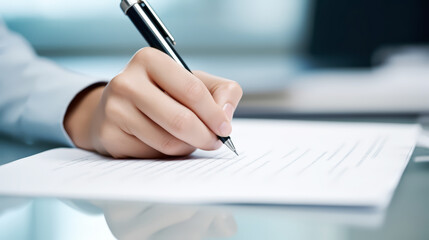 Close-up of man's hand with pen making notes during conference, a sign contract. business deal