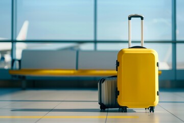 grey yellow suitcase airport