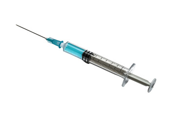 Fototapeta premium Syringe with Blue Liquid isolated on white background Background