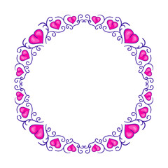 Hand drawn flat design hearts border and frame
