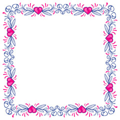 Hand drawn flat design hearts border and frame