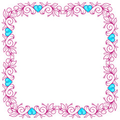 Hand drawn flat design hearts border and frame