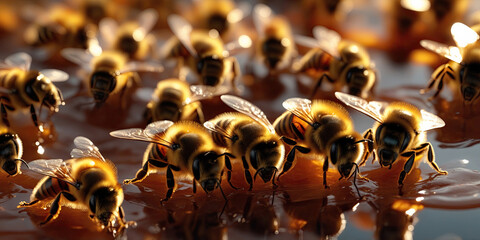 Wasps or Bees are producing honey in the nest