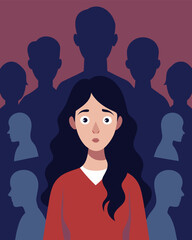 Unable to shake off the feeling of being constantly watched she turns around only to find no one there yet the eyes still seem to follow her.. Vector illustration