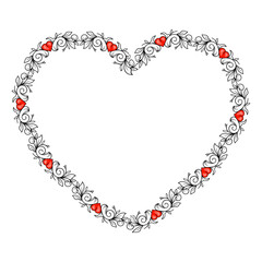 Hand drawn flat design hearts border and frame