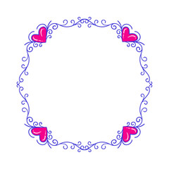 Hand drawn flat design hearts border and frame