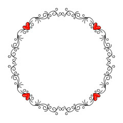 Hand drawn flat design hearts border and frame