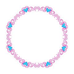 Hand drawn flat design hearts border and frame