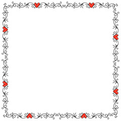 Hand drawn flat design hearts border and frame