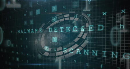 Digital interface displaying Malware Detected message with scanning graphics