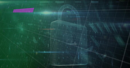 A digital padlock is floating in virtual space, symbolizing cybersecurity