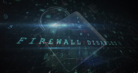 Digital interface showing FIREWALL DISABLED in futuristic text