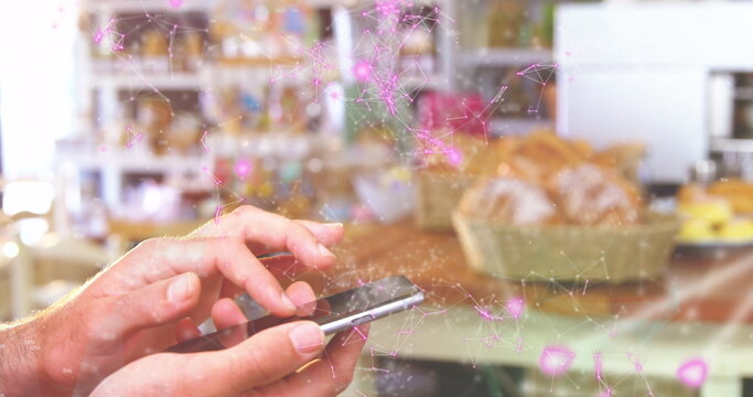 Person with light skin using smartphone, interacting with digital network