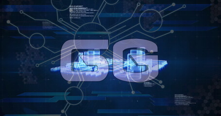 Futuristic digital illustration of 6g technology with holographic elements