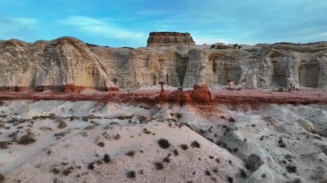 Toadstool Hoodoos Sandstone Rock Formations In Utah, USA - Aerial Drone Shot