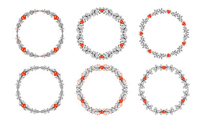 Hand drawn flat design hearts border and frame collection