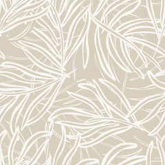 Neutral Colour Tropical Leaf Seamless Pattern Design