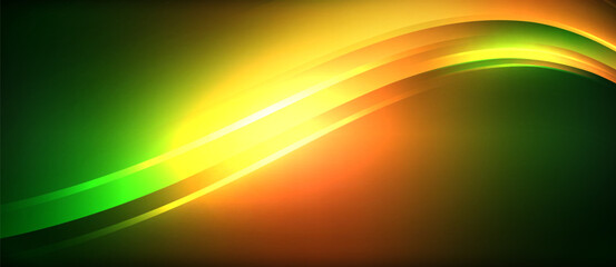 Neon glowing circle rays, light round lines in the dark, planet style neon wave lines. Energetic electric concept design for wallpaper, banner, background