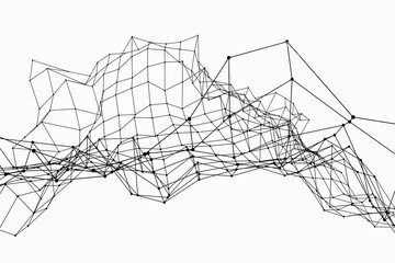 dots connected by lines and abstract shapes on a white background