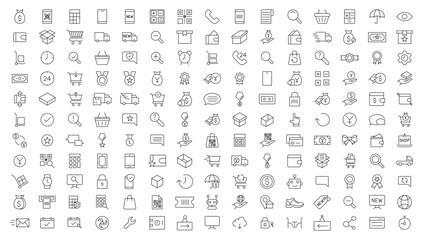 E-commerce icon set. Online shopping and delivery elements. E-business symbol. Solid icons vector collection.