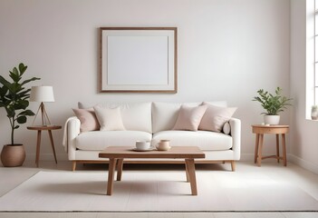 Interior living room with sofa and photo frame. 3D rendering