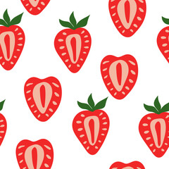 Seamless strawberry pattern. Summer sweet berry background.