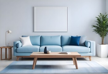 Interior living room with sofa and photo frame. 3D rendering
