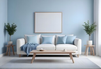 Interior living room with sofa and photo frame. 3D rendering