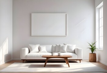 Interior living room with sofa and photo frame. 3D rendering