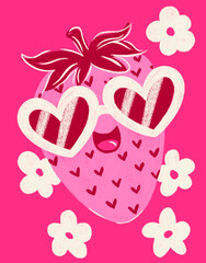 Sweet Strawberry with heart sunglasses