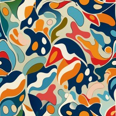 Naklejka premium Seamless pattern of abstract forms and materials arranged in an organic, flowing layout, Generative AI