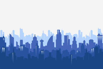 Naklejka premium Modern cityscape silhouette background. Vector illustration banner template