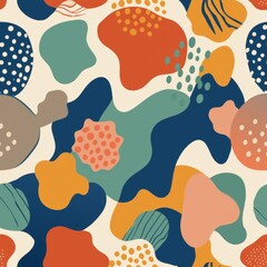 Fototapeta premium Seamless pattern of abstract shapes with a mix of rough and smooth textures, Generative AI