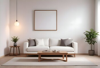 Interior living room with sofa and photo frame. 3D rendering